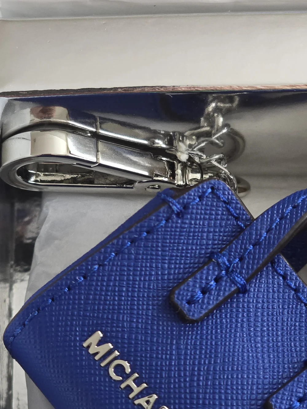 MICHAEL KORS Mini Mercer Bag Charm Keychain Electric Blue Saffiano